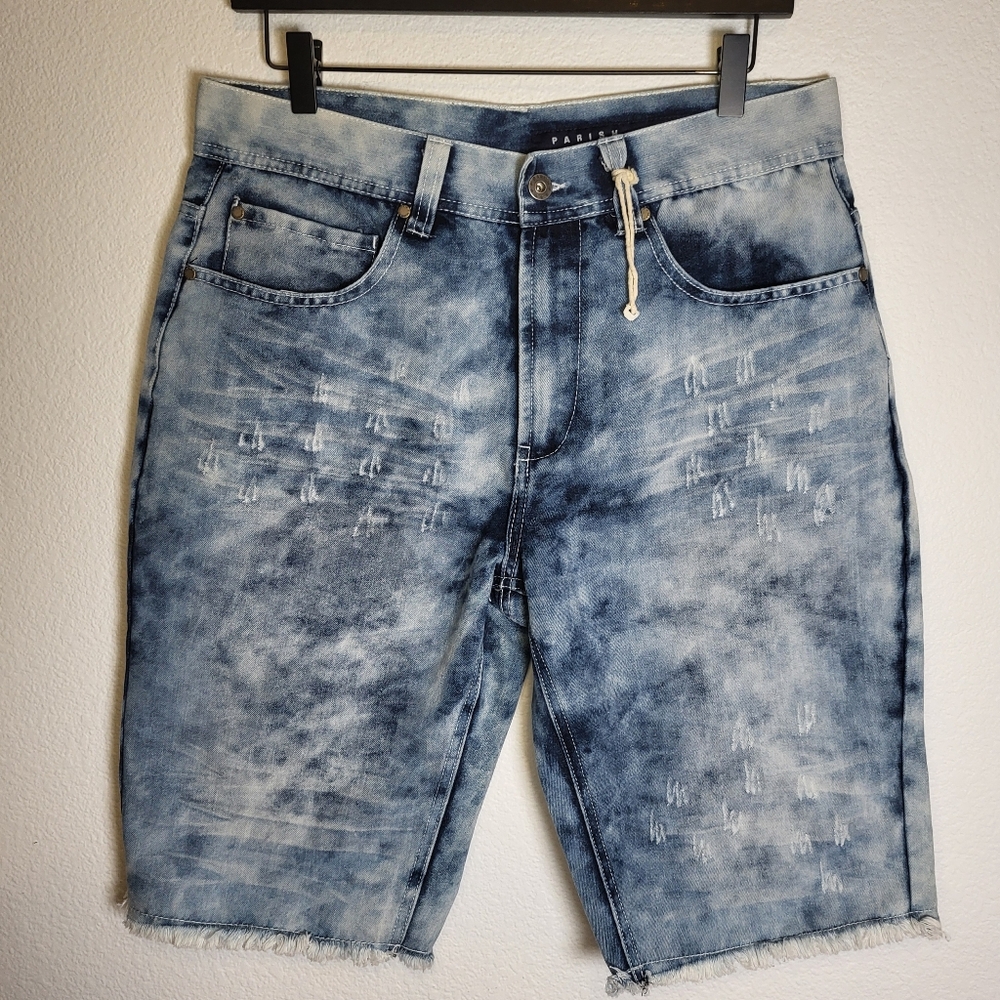 NWOT Parish Nation Acid Wash Raw Hem Distressed Denim Jeans size 32